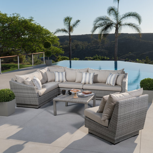Castelli 6 Piece Rattan Sunbrella Sectional Seating Group with Cushions & Reviews | AllModern